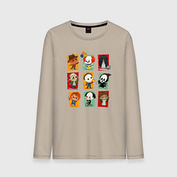 Лонгслив хлопковый мужской Halloween карточки персонажей, цвет: миндальный