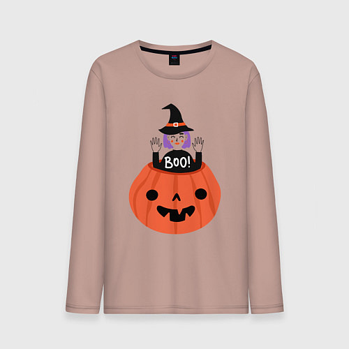 Мужской лонгслив Ведьма в тыкве / Пыльно-розовый – фото 1