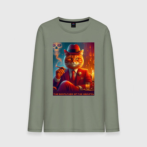 Мужской лонгслив Крутой рыжий кот - крёстный отец мяуфии / Авокадо – фото 1