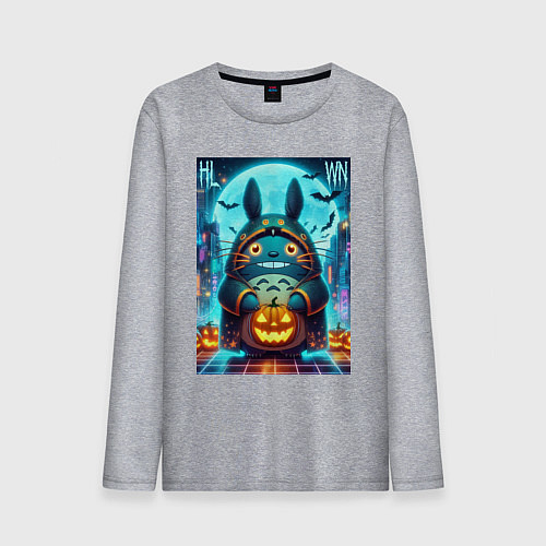 Мужской лонгслив Тоторо держит тыкву - хэллоуин / Меланж – фото 1