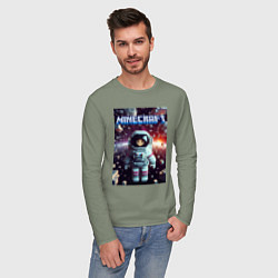 Лонгслив хлопковый мужской Брюнетка в космосе - Майнкрафт фантазия, цвет: авокадо — фото 2