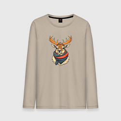 Лонгслив хлопковый мужской Олень в шарфе, цвет: миндальный