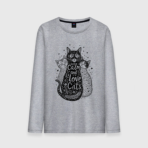 Мужской лонгслив Keep calm and love cats / Меланж – фото 1