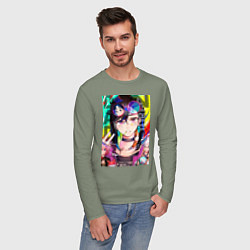 Лонгслив хлопковый мужской Дандадан: Момо Аясэ, цвет: авокадо — фото 2