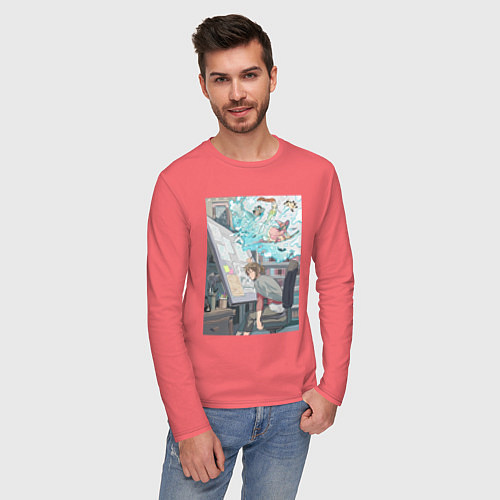 Мужской лонгслив Будни дизайнера / Коралловый – фото 3