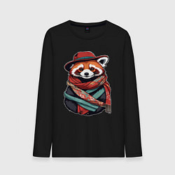 Мужской лонгслив Красная панда в шляпе и шарфе
