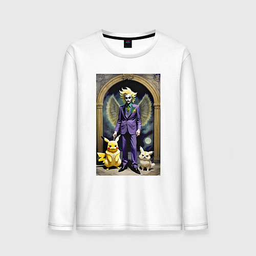 Мужской лонгслив Крылатый клоун с Пикачу и котом - нейроарт / Белый – фото 1
