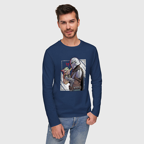 Мужской лонгслив Беби Йода и Мандалорец / Тёмно-синий – фото 3