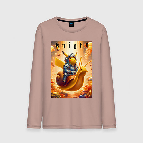 Мужской лонгслив Pikachu knight on a snail - ai art fantasy / Пыльно-розовый – фото 1