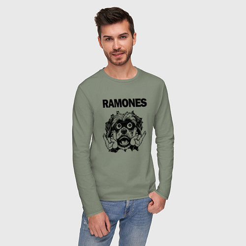 Мужской лонгслив Ramones - rock dog / Авокадо – фото 3