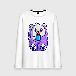 Лонгслив хлопковый мужской Белый мишка в одеяле, цвет: белый