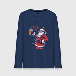 Лонгслив хлопковый мужской Merry Christmas Santa beer, цвет: тёмно-синий
