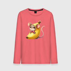 Лонгслив хлопковый мужской Мышка в банане милая мем, цвет: коралловый