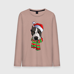 Мужской лонгслив Новогодний питбуль