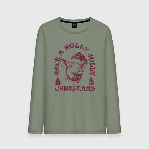 Мужской лонгслив Свинья в новогодней шапке / Авокадо – фото 1