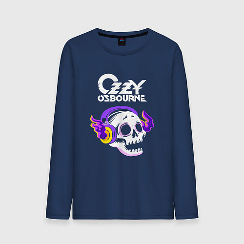 Мужской лонгслив Ozzy Osbourne - неоновый череп / Тёмно-синий – фото 1