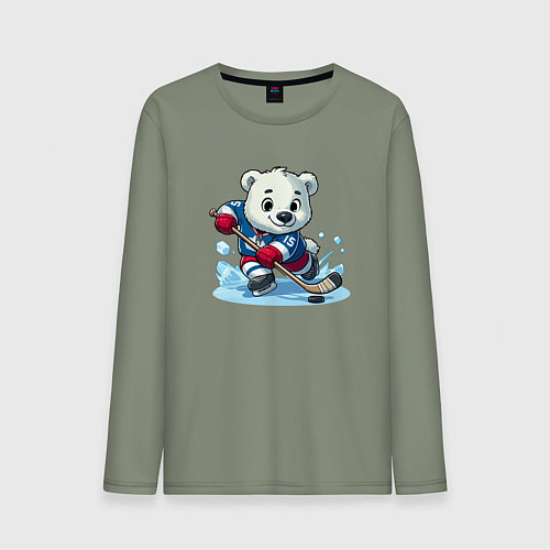 Мужской лонгслив Полярный медвежонок хоккейный форвард / Авокадо – фото 1