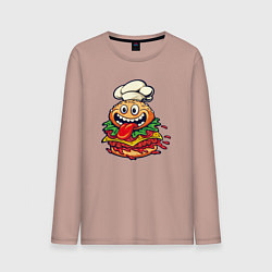 Лонгслив хлопковый мужской Радостный гамбургер, цвет: пыльно-розовый