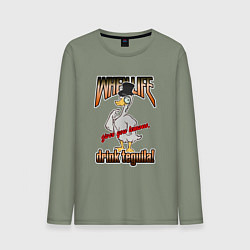 Лонгслив хлопковый мужской Гусь в цилиндре с надписью, цвет: авокадо