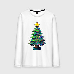 Лонгслив хлопковый мужской Ёлочка, зажгись, цвет: белый