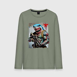 Лонгслив хлопковый мужской Чувак-акула боец спецназа, цвет: авокадо