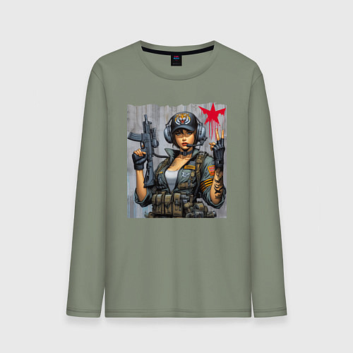 Мужской лонгслив Cool military girl - graffiti / Авокадо – фото 1