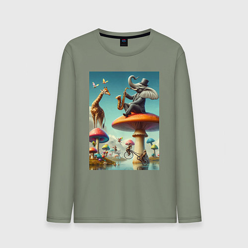 Мужской лонгслив Слон играет на саксофоне жирафу / Авокадо – фото 1