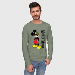 Лонгслив хлопковый мужской Микки Маус и надпись, цвет: авокадо — фото 2