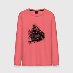 Лонгслив хлопковый мужской Прибытие паровоза, цвет: коралловый