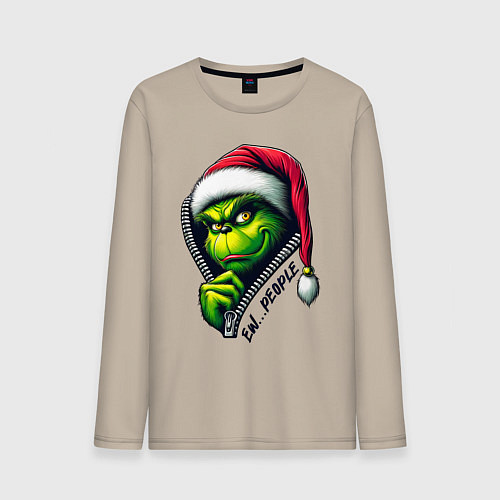Мужской лонгслив Гринч с надписью фу люди / Миндальный – фото 1