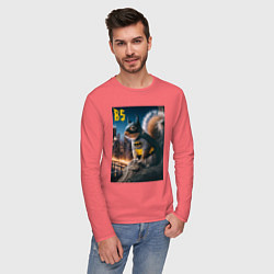 Лонгслив хлопковый мужской Bat squirrel - ai art fantasy, цвет: коралловый — фото 2