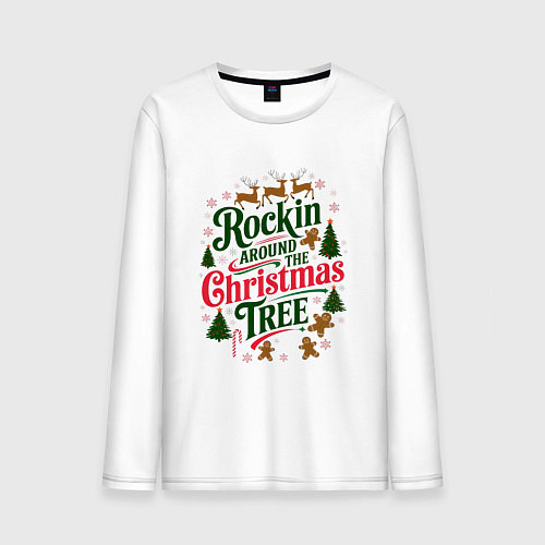 Мужской лонгслив Новогодняя атмосфера rockin around the christmas t / Белый – фото 1