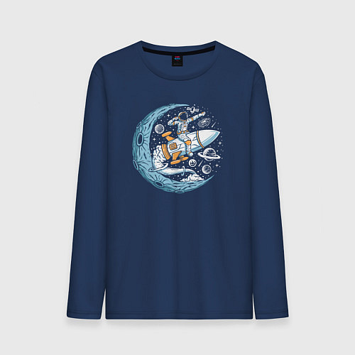 Мужской лонгслив Полёт на ракете / Тёмно-синий – фото 1