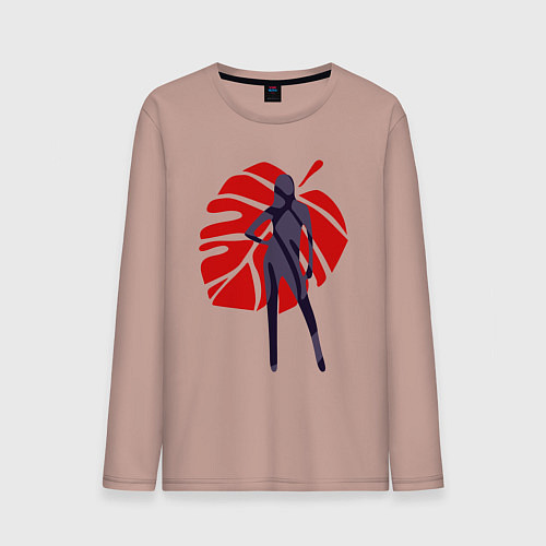 Мужской лонгслив Девушка на фоне монстеры / Пыльно-розовый – фото 1