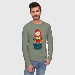 Лонгслив хлопковый мужской Матрёшка милая, цвет: авокадо — фото 2