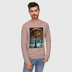 Лонгслив хлопковый мужской Уличный кот под мокром снегом, цвет: пыльно-розовый — фото 2