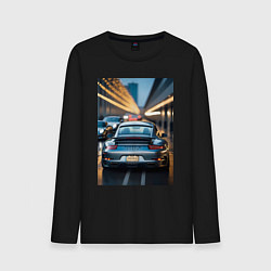 Лонгслив хлопковый мужской Porsche 911 в городе, цвет: черный