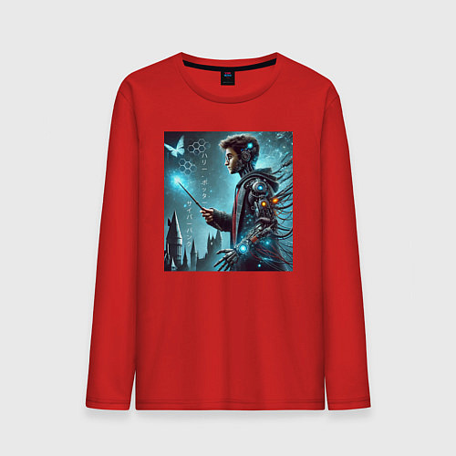 Мужской лонгслив Harry Potter with a magic wand - cyberpunk / Красный – фото 1