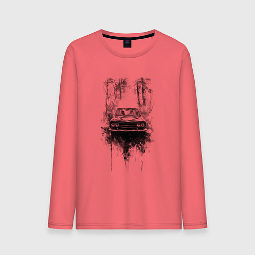 Мужской лонгслив Авто в лесу / Коралловый – фото 1