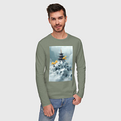 Лонгслив хлопковый мужской Тихий японский пейзаж, цвет: авокадо — фото 2