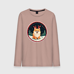 Мужской лонгслив Милый померанец с оленьими рожками