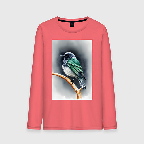 Мужской лонгслив Птичка на ветке / Коралловый – фото 1