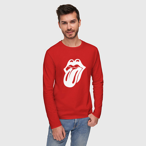 Мужской лонгслив Rolling Stones - white logo / Красный – фото 3