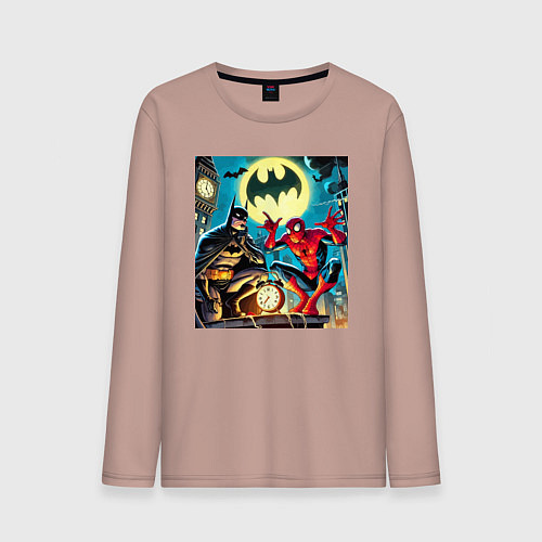 Мужской лонгслив Batman with Spider-man - ai art fantasy / Пыльно-розовый – фото 1