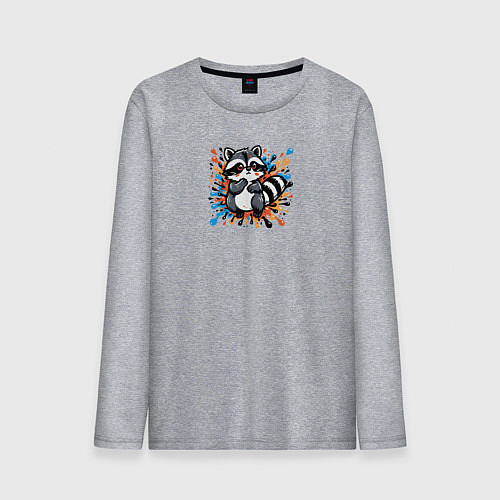 Мужской лонгслив Енот и разноцветные брызги / Меланж – фото 1