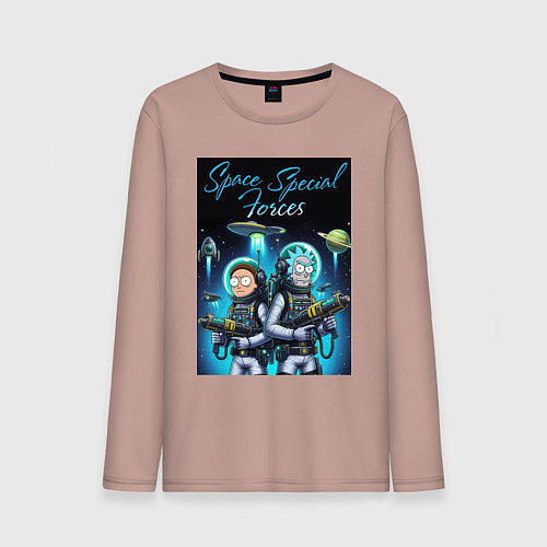 Мужской лонгслив Rick and Morty - space special forces / Пыльно-розовый – фото 1