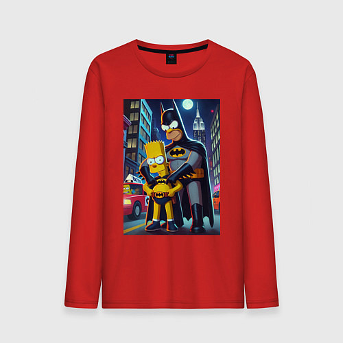 Мужской лонгслив Batsimpson with son Bart - ai art fantasy / Красный – фото 1
