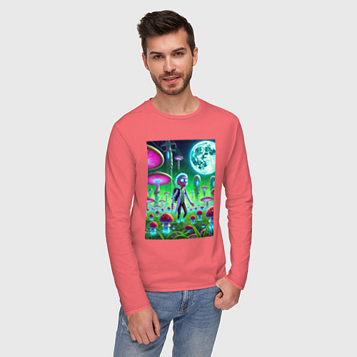 Мужской лонгслив Морти потерял Рика на мухоморной планете / Коралловый – фото 3