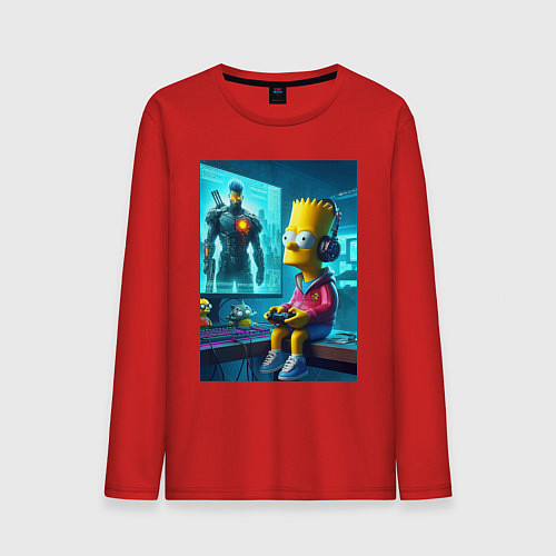 Мужской лонгслив Bart Simpson is an avid gamer / Красный – фото 1