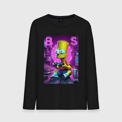 Мужской лонгслив Bart Simpson - cool gamer / Черный – фото 1